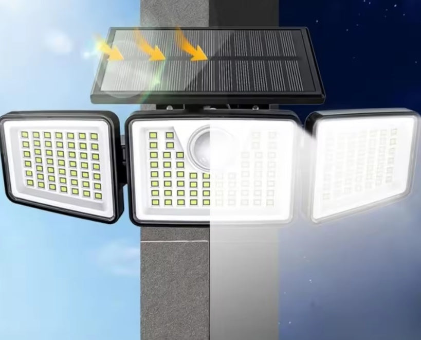 Outdoor Solar Spotlight 2500LM - Motion Sensor, 3 Adjustable 270° Heads, IP65 Waterproof