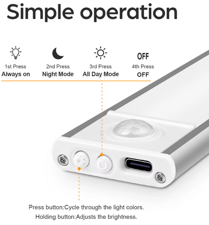 Magnetic Rechargeable LED Lamp with Motion Sensor - 3 Colors and 5 Brightness Levels