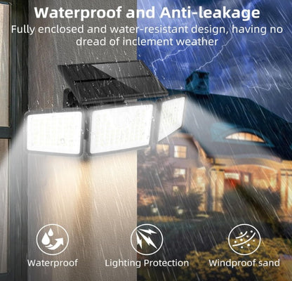 Outdoor Solar Spotlight 2500LM - Motion Sensor, 3 Adjustable 270° Heads, IP65 Waterproof