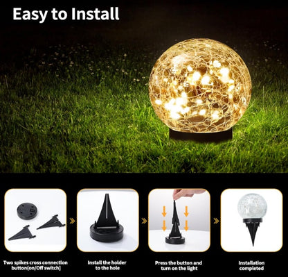 Solar Garden Lights - Waterproof Cracked Glass Globe Lamps, Automatic Decorative Lighting