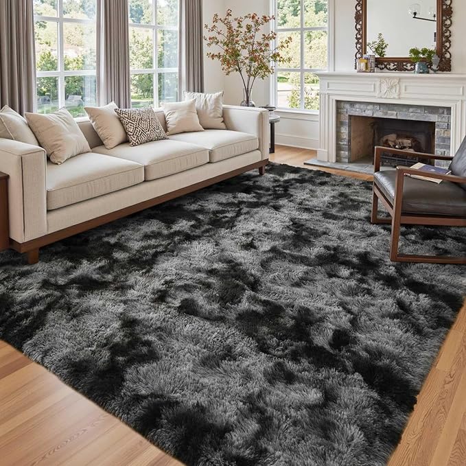 Extra Soft Shag Rug - Tie-Dye Style Shaggy Rug for Living Room and Bedroom, Non-Slip Backing and Easy to Clean