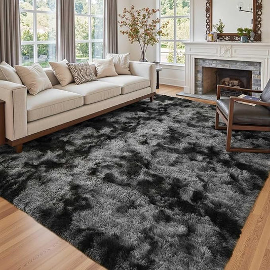 Extra Soft Shag Rug - Tie-Dye Style Shaggy Rug for Living Room and Bedroom, Non-Slip Backing and Easy to Clean