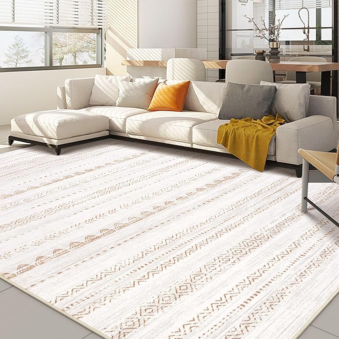 Washable Moroccan Rug – Large Low Profile Boho Rug, Non-Slip and Stain Resistant for Living Room and Bedroom
