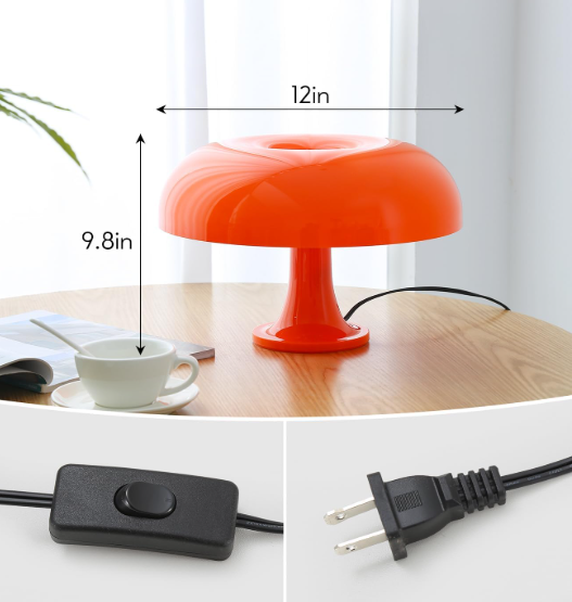Anykonio Orange Mushroom Lamp, Mid-Century Modern Table Lamp for Bedroom, Minimalist Mushroom Decor, Small Night Lights, 2700K