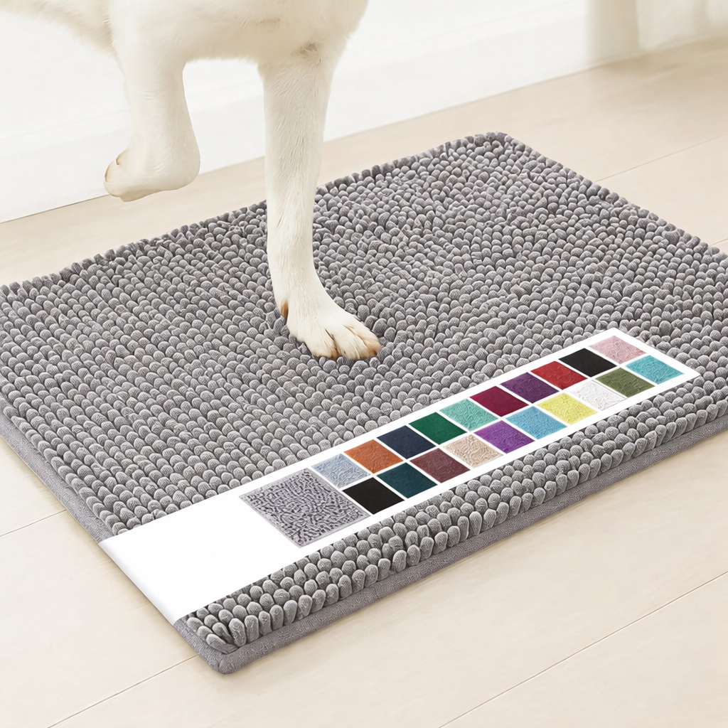 Super Absorbent Door Mat Indoor, Microfiber Quick Dry Chenille Entryway Rug, Non-Slip Front Door Mat, Indoor Mats for Entryway, Machine Washable Pet Rug, Grey 30"x19"