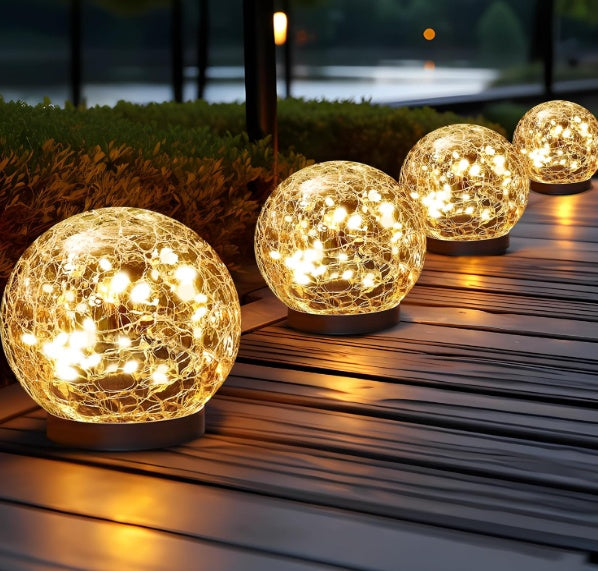 Solar Garden Lights - Waterproof Cracked Glass Globe Lamps, Automatic Decorative Lighting