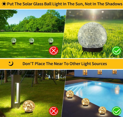 Solar Garden Lights - Waterproof Cracked Glass Globe Lamps, Automatic Decorative Lighting