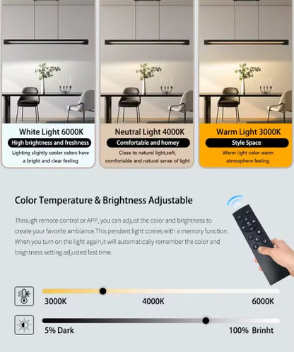 Modern LED Pendant Lamp, Nordic Style - Dimmable with Remote Control, Adjustable Color Temperature and Memory